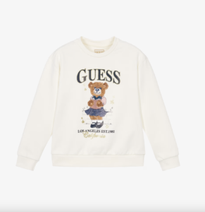 Guess Girls Ivory Cotton Sweatshirt with Bear Print