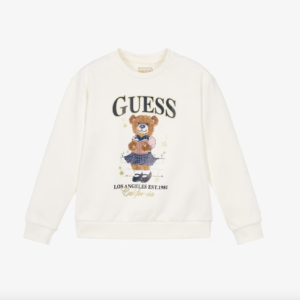 Guess Girls Ivory Cotton Sweatshirt with Bear Print