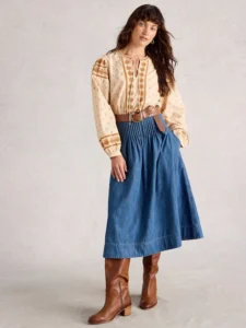 White Stuff Blue Charlotte Denim Midi Skirt