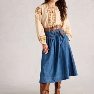 White Stuff Blue Charlotte Denim Midi Skirt