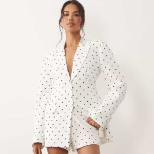 AFRM Jemima cinched waist blazer in white polka dot