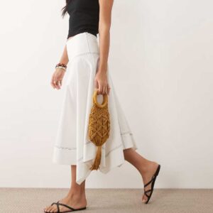 ASOS DESIGN dropped waist contrast stitch volume midi skirt