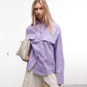 ASOS DESIGN patch pocket utility detail shirt in purple