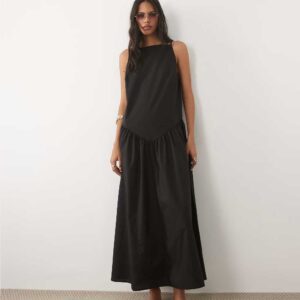 ASOS DESIGN poplin slash neck drop waist maxi dress