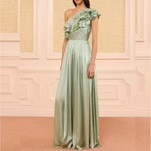 Avalina Ruffled Silk One Shouder Gown