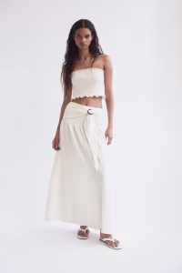 Crinkled Tie-Belt Skirt