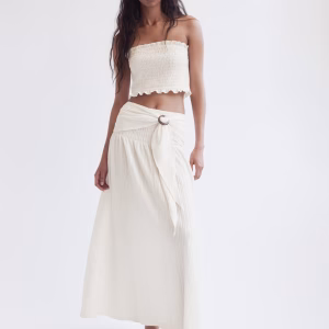Crinkled Tie-Belt Skirt