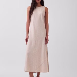 Linen-Blend Maxi Shift Dress