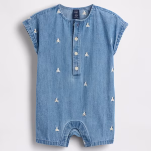 Baby Embroidered Brannan Bear Denim Shorty One-Piece