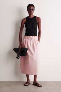 Cotton-linen Balloon Midi Skirt