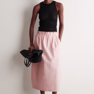 Cotton-linen Balloon Midi Skirt