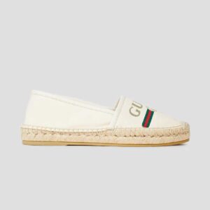 GUCCI Leather-trimmed logo-print canvas espadrilles