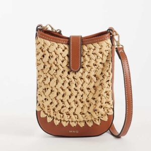 Mango raffia pouch bag in beige