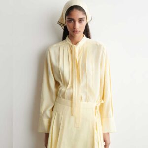 PLEATED BOW-DETAIL BLOUSE Butter yellow