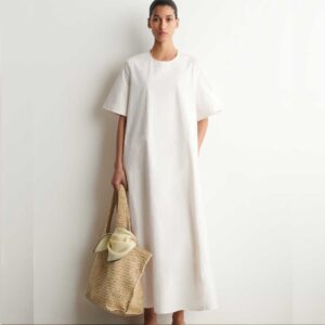 RAW-CUT COTTON MIDI DRESS White