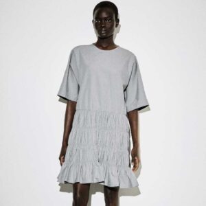 SMOCKED SEERSUCKER MINI DRESS Gray