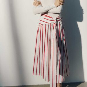Tie-Detail Poplin Skirt White/striped
