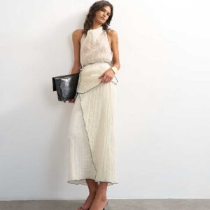 Topshop crinkle wrap midaxi skirt with contrast stitching