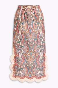 ZIMMERMANN Scalloped paisley-print linen midi skirt