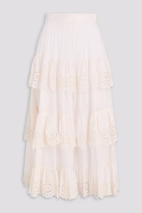 ZIMMERMANN Tiered broderie anglaise cotton midi skirt