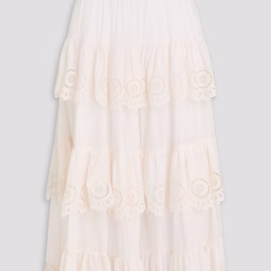 ZIMMERMANN Tiered broderie anglaise cotton midi skirt