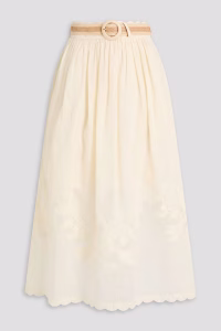 ZIMMERMANN Belted embroidered linen midi skirt