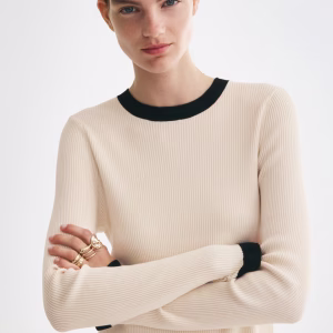 Ruffle-Trimmed Rib-Knit Top