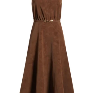 Eloise Belted Faux Suede Midi Dress En Saison