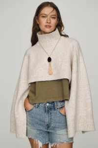By Anthropologie Funnel-Neck Cropped Shrug