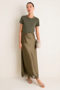 Tuckernuck Burnt Olive Satin Mischa Slip Skirt