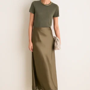 Tuckernuck Burnt Olive Satin Mischa Slip Skirt