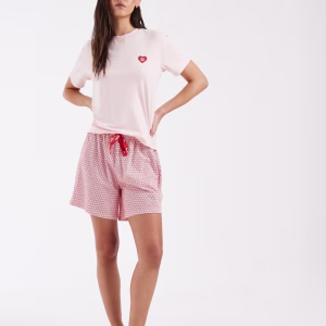 HUGO Red heart print short pajama set in pink