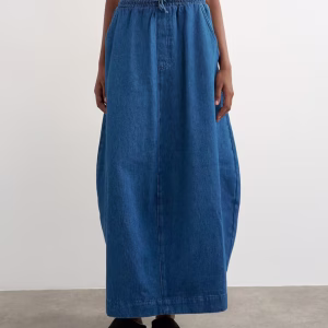 Topshop denim pull on midaxi skirt in rich blue