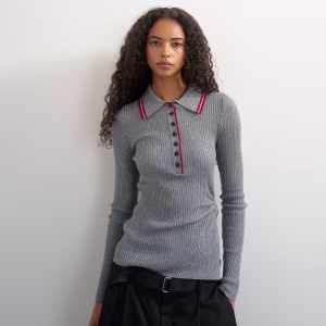 Topshop wool blend knit side twist polo shirt in gray