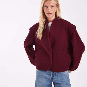 ASOS DESIGN 80's shoulders formal bubble hem jacket in deep red