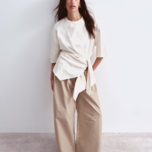 ARRANGE T-shirt with tie waist detail in stone