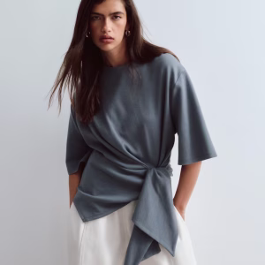 ARRANGE T-shirt with tie waist detail in charcoal