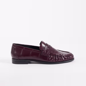ASOS DESIGN Minnie ruched detailing loafers in burgundy croc