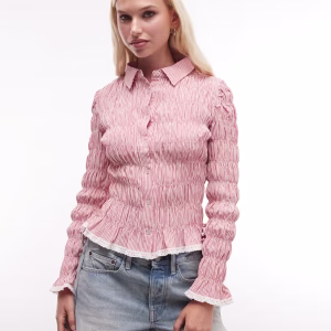 Daisy Street shirred long sleeve blouse in pink plaid