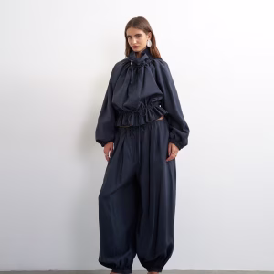 Topshop funnel neck jacket with tie waist in navy - part of a set
