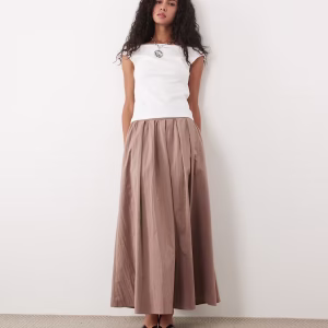 ASOS DESIGN volume midi skirt in cotton in stone