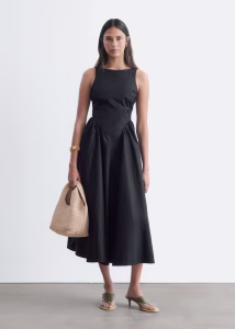 & Other Stories cotton maxi dress with drop waist and open back in black