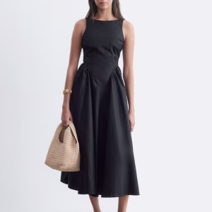 & Other Stories cotton maxi dress with drop waist and open back in black
