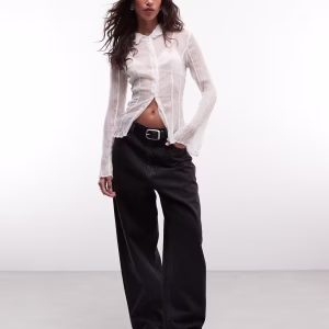 Weekday sheer long sleeve shirt in off-white