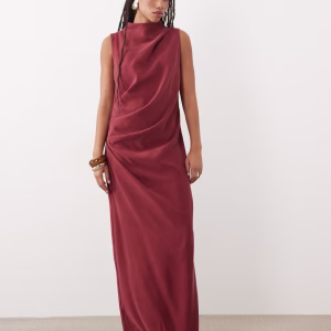 ASOS DESIGN column slouchy hip maxi dress russet brown