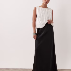 ASOS DESIGN Petite satin bias maxi skirt in black