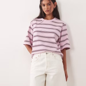 ARKET heavyweight jersey boxy T-shirt in pink stripe