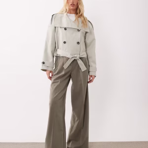 Mango cropped trench coat in stone