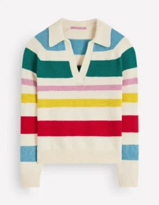 Lucy Cotton Henley Sweater Multi Stripe
