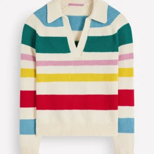 Lucy Cotton Henley Sweater Multi Stripe